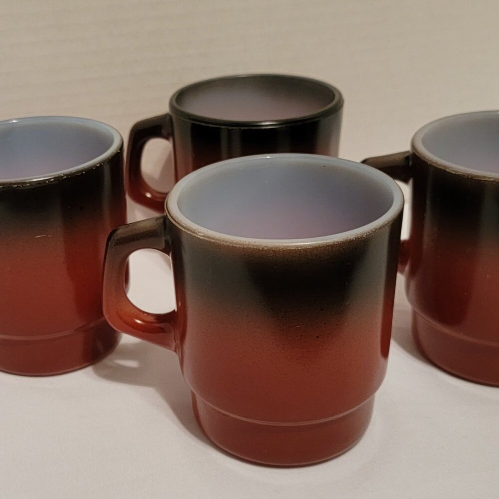 Vintage Anchor Hocking Fire-King Stacking Mugs Red /Blac